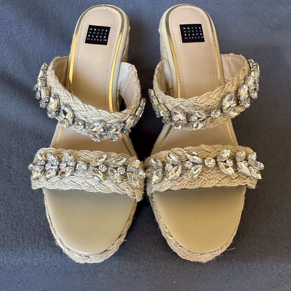 White House Black Market Cream Embellished Espadrilles